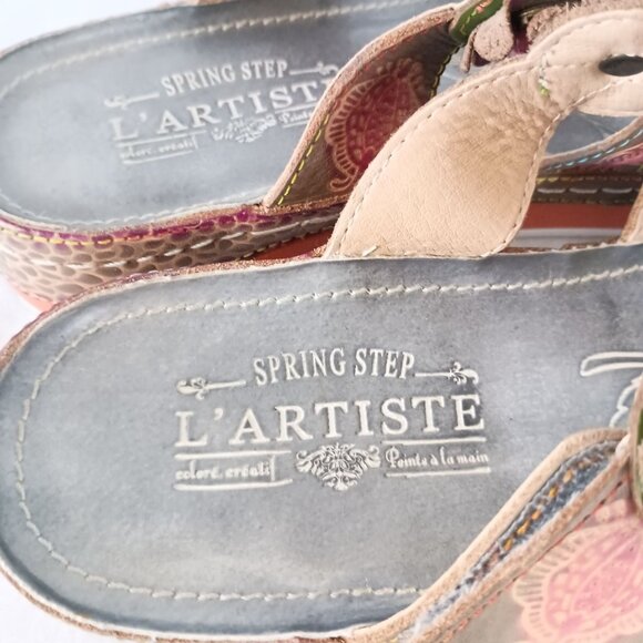 Spring Step L’Artiste Pillow Sandal Gray 38 Hand Painted Leather Wedge NEW - Picture 10 of 12